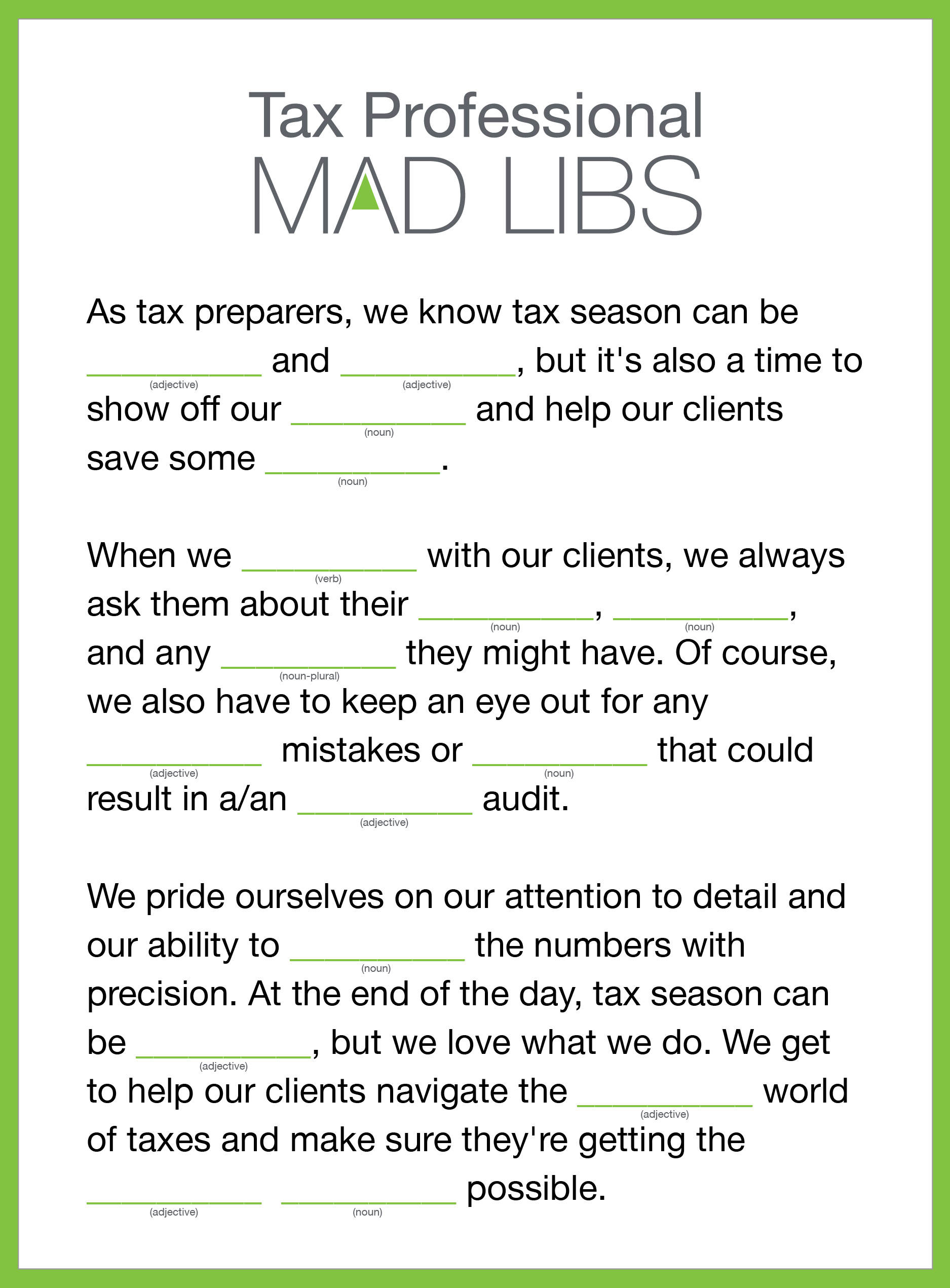 Tax Professional Mad Lib